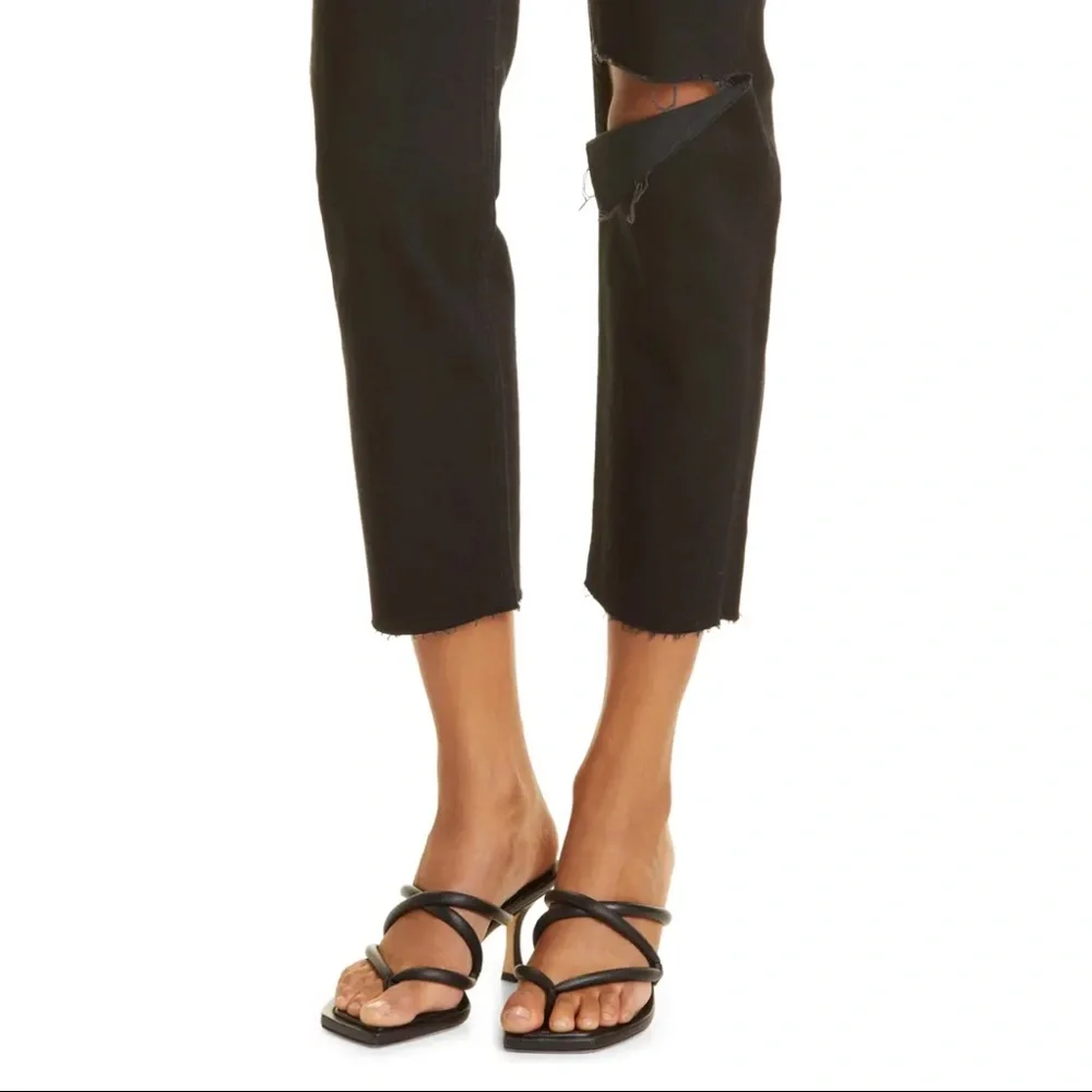 Re/Done 70s Stove Pipe Jeans High Waist Raw Hem Washed Black - Picture 4 of 6